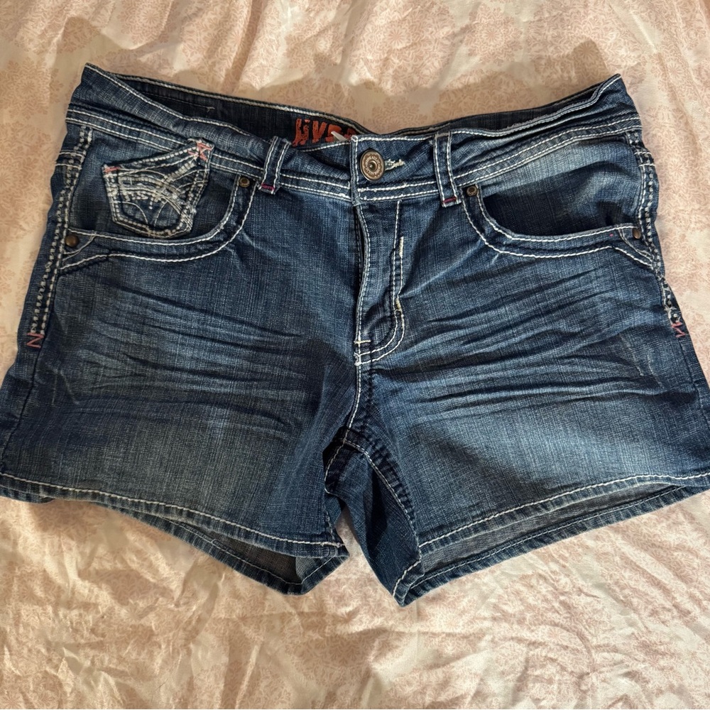 Hydraulic Dark Blue embroidered pocket Jean Shorts